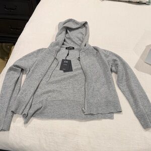 NAADAM Soft Gray Cashmere Cropped Jacket with Hoodie